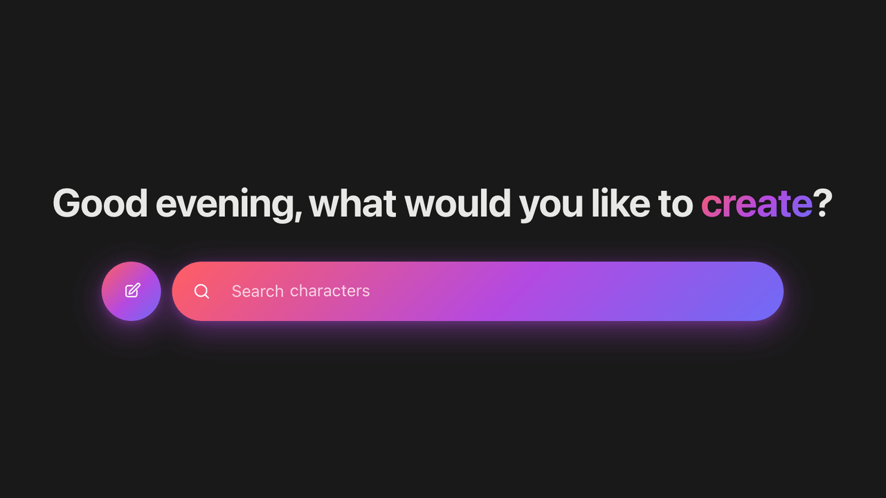 The launch screen’s greeting, the round new-project button and the long search bar beside it.